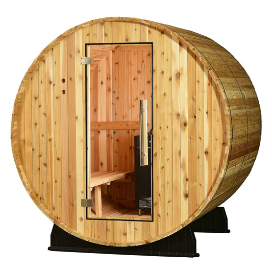 Almost Heaven Essex 4 Person Barrel Sauna 7'x6' Rustic Red Cedar Outdoor